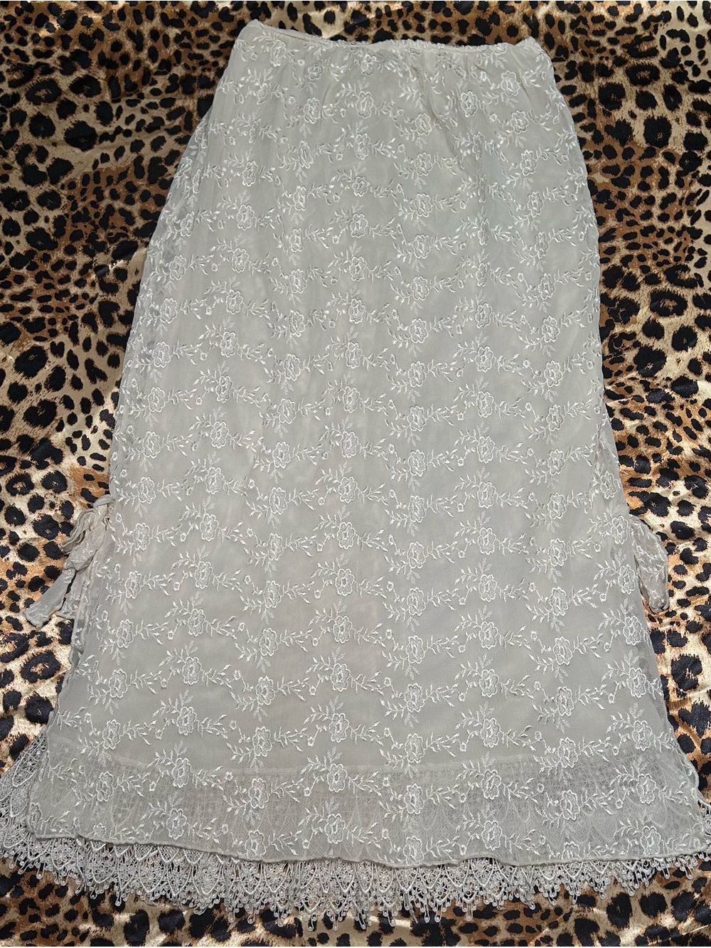 Vintage Gracie Collection Layered White Floral Lace Maxi skirt with Ties on Side